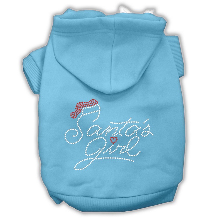 Santa's Girl Rhinestone Dog Hoodie Baby Blue XS